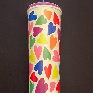 NWT. Rainbow Hearts Tumbler: 725 ml
